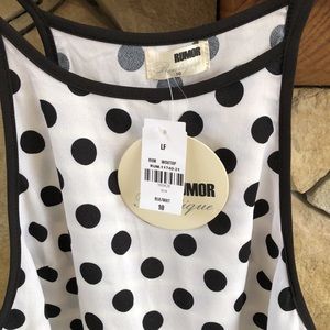 White with black polka dots shirt, tags on! 10, Rumor brand
